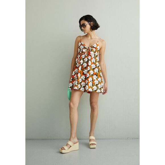 NWT Alice + Olivia Melvina Floral Tie-Front Cut-Out Minidress Size 4
